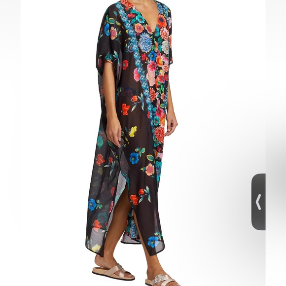 Johnny Was Dresses & Skirts - NWOT Johnny Was Black Floral Evening Palace Silk Blend Kaftan Caftan Size L XL